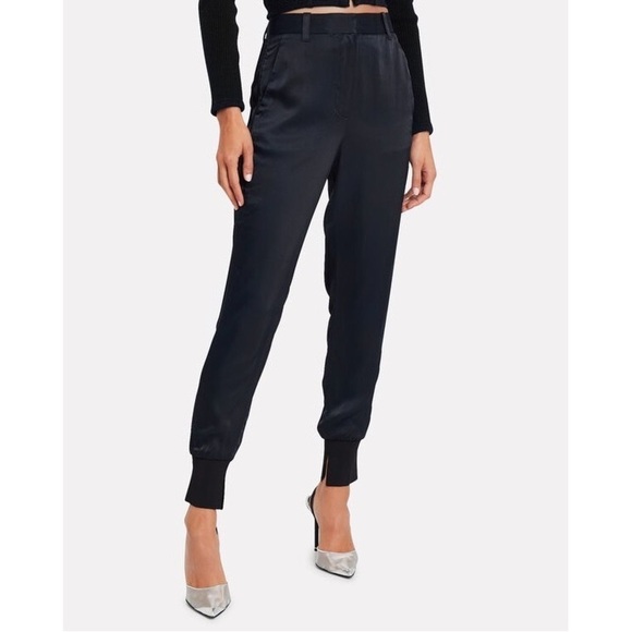 3.1 Phillip Lim High Rise Satin Jogger Pant Navy Blue Side Panel Tailored Size 2 - Picture 1 of 16